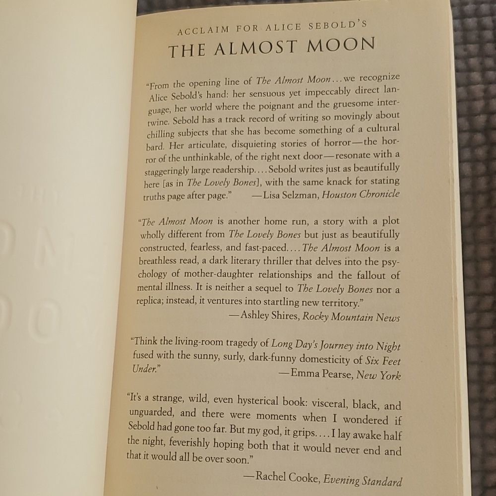 Alice Sebold The Almost Moon Paperback Book - Picture 3 of 7